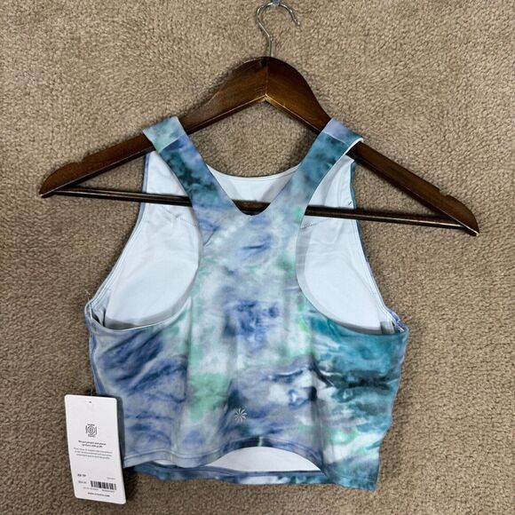 Athleta Conscious Crop Top Womens XS Solarize Chrome Blue Printed A-C Bra NEW - Picture 8 of 11